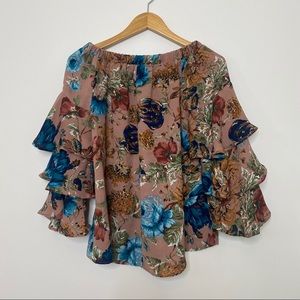 SHE & SKY off the shoulder ruffles floral top